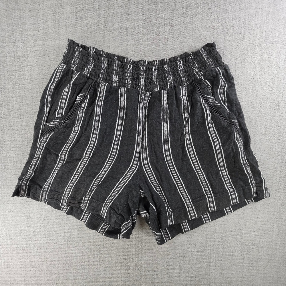 Briggs Shorts Womens Small Black Striped Linen Blend Smocked Waist‎ Boho 1372191